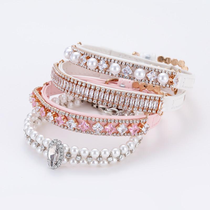 おすすめ 犬 猫 ペット グッズ かわいい おしゃれ 首輪 装飾 パール クリスタル キラキラ ラインストーン ベルト バックル 安全 リード 散歩