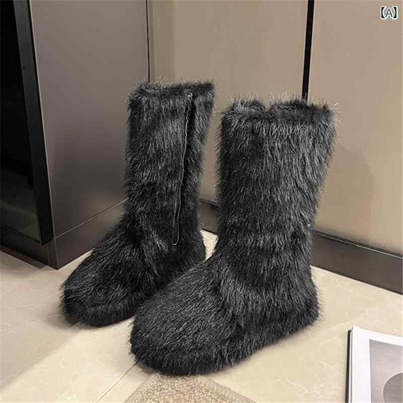 女性 韓国 おすすめ 秋冬 レディース ファッション かわいい おしゃれ シンプル 靴 ブーツ スノー ファー ジッパー 厚手 厚底 ベルベット 暖かい 靴底 4cm ykc8-10136609 YKC8 サンプル画像2
