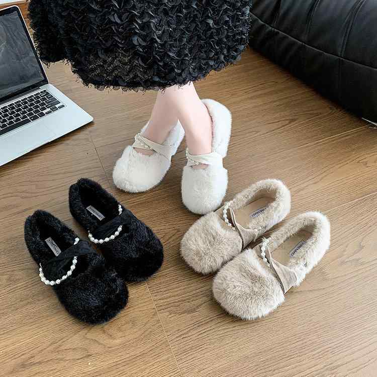 女性 韓国 おすすめ 秋冬 レディース ファッション かわいい おしゃれ シンプル 靴 ブーツ 女性 フラット ふわふわ パール リボン スリッパ