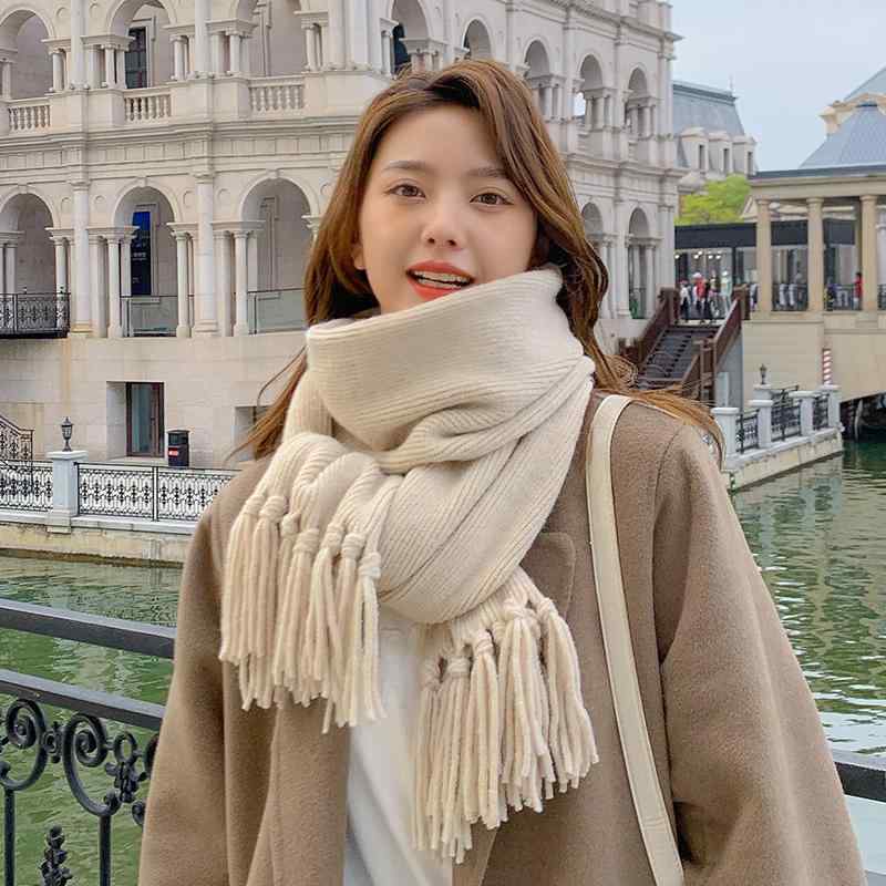 レディース ファッション 秋冬 ニット スカーフ マフラー 女性 韓国 ネックウォーマー かわいい おしゃれ 30cm×160cm 厚手 無地 シンプル(4.0)
