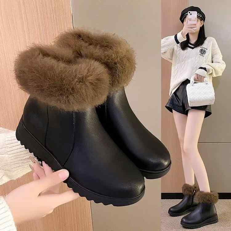 女性 韓国 おすすめ 秋　冬 レディース ファッション かわいい おしゃれ シンプル 靴 ブーツ スノー 厚手 ベルベット ショート 厚底 暖かい 防寒 ふわふわ 裏起毛