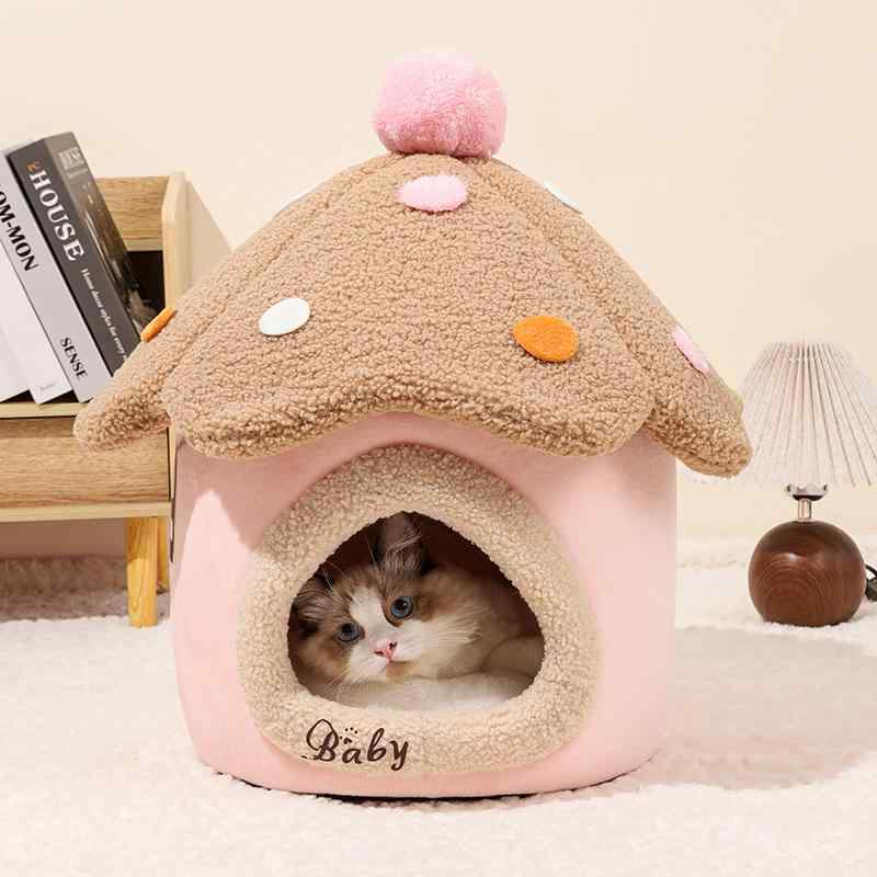 犬 猫 ペット ベッド 寝具 かわいい おしゃれ ハウス 囲い 暖かい 保温 秋冬 家 小屋 水玉 ドット
