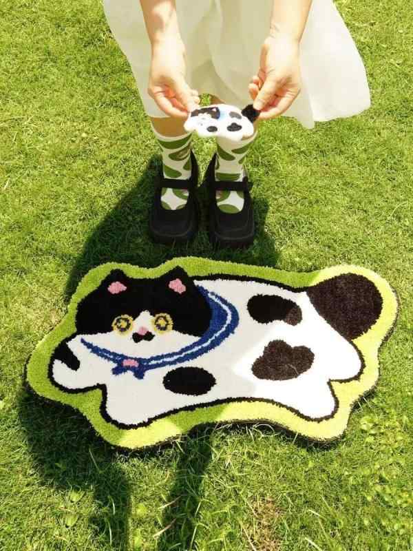 おしゃれ かわいい 韓国 インテリア 小物 雑貨 寝室 玄関 風呂 バス 浴室 足 フロア ベッド マット 猫 ルーム 吸水 カーペット ふかふか 滑り止め フット サイド シンプル イラスト