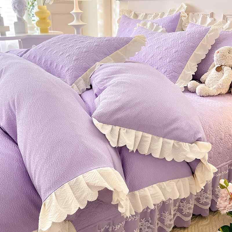 King - 韓国 シングル セミ ダブル クイーン キング 寝具 カバー シーツ 布団 かわいい おしゃれ ベッド 寝室 インテリア 4点 セット 枕 シンプル フリル レース ガーリー
