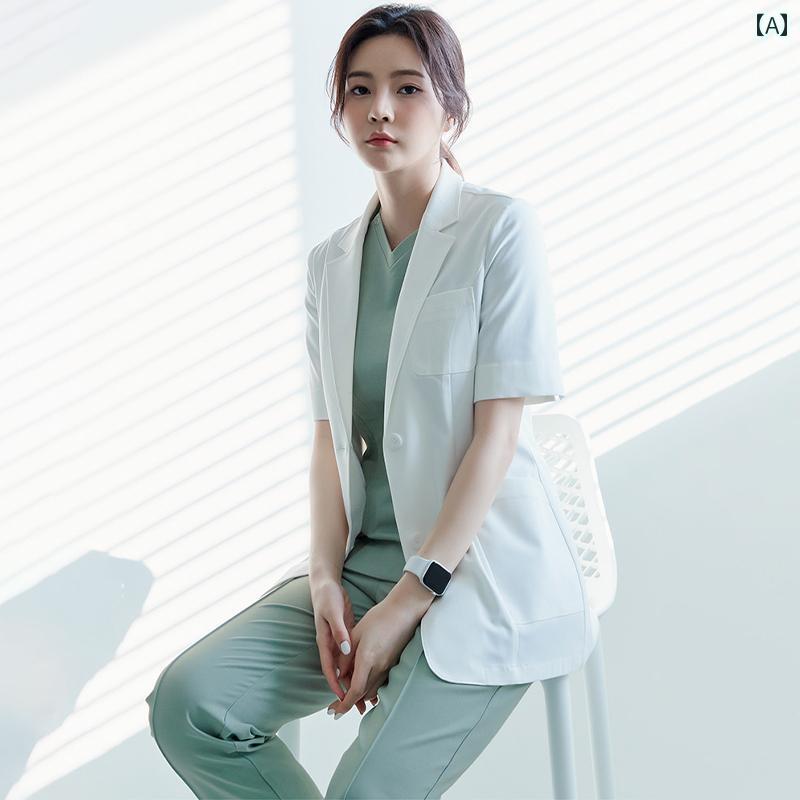 制服 ユニフォーム 半袖 スリムフィット ショート 白衣 歯科 美容 形成 外科 医用 歯科 医院用 ブレザー