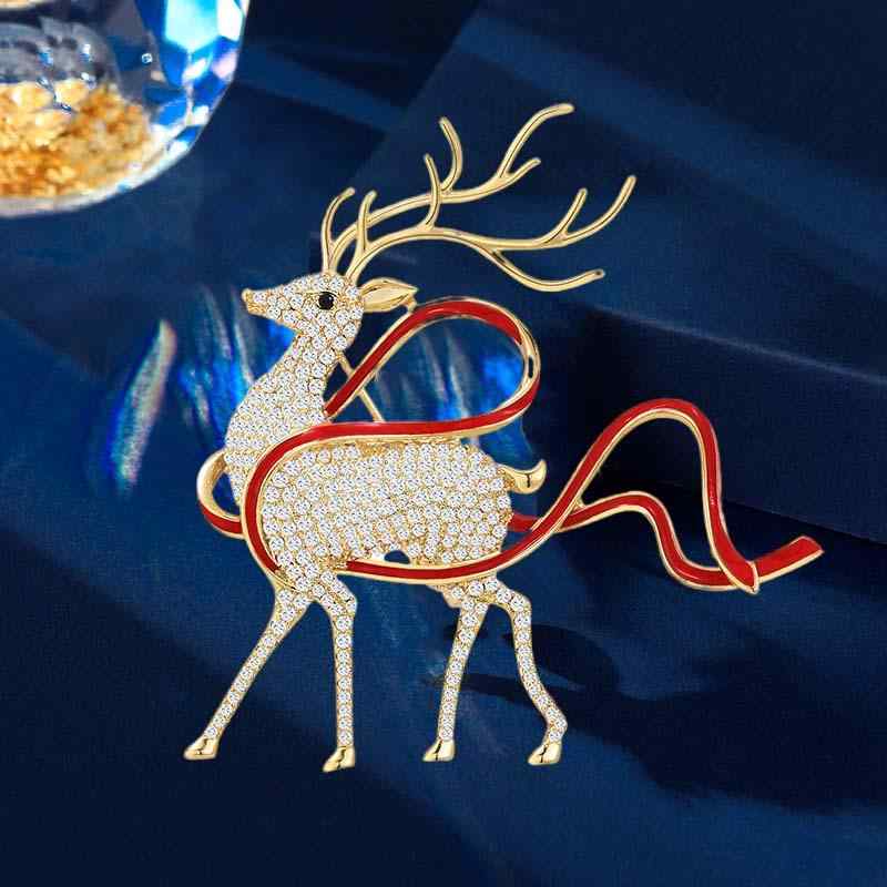 レディース ファッション 女性 装飾 おしゃれ かわいい アクセサリー ジュエリー ブローチ コサージュ エレガント 高級 韓国 キラキラ ラインストーン リボン 装飾 ピン トナカイ クリスマス ギフト 母の日 敬老 プレゼント