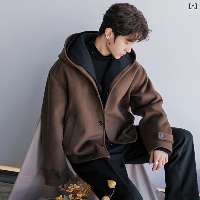メンズ ファッション 春夏 秋冬 かっこいい オシャレ モテ 男性用 紳士服 服 韓国 シンプル 大人 高級 フェイク ツーピース 厚手 コットン 暖かい ウール コート