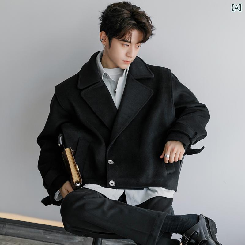 Rakuten - メンズ ファッション 春夏 秋冬 かっこいい オシャレ モテ 男性用 紳士服 服 韓国 シンプル 大人 ファッション スプライシング フェイク ツーピース ウール コート ショート カジュアル ウール コート