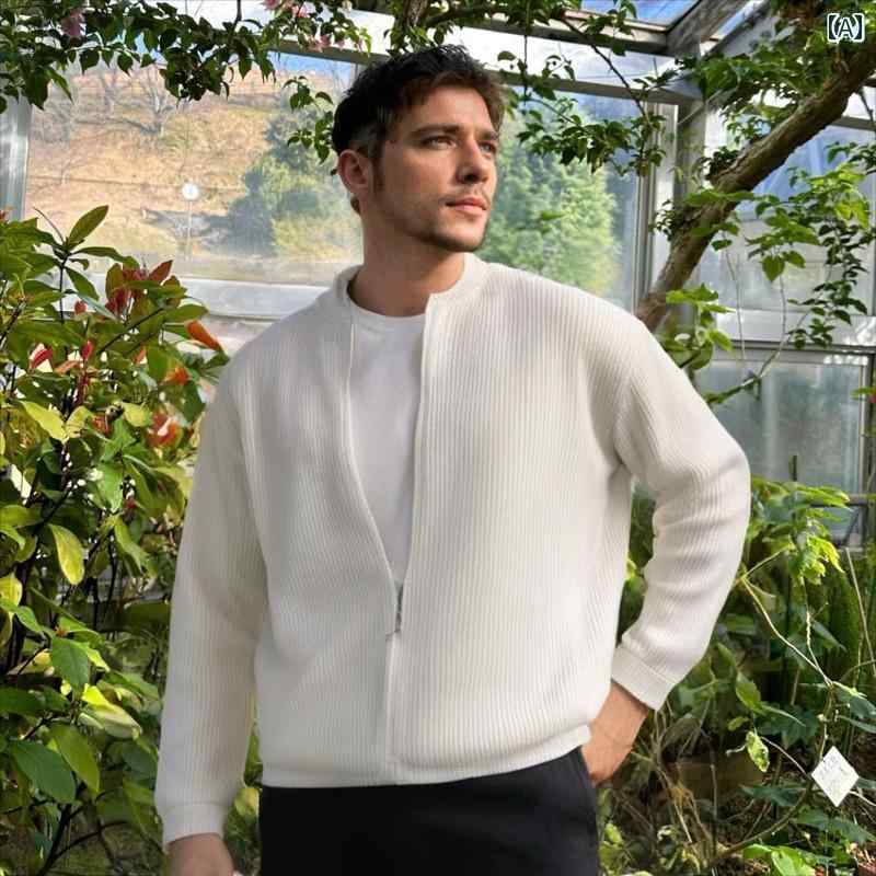 メンズ ファッション 春夏 秋冬 かっこいい オシャレ モテ 男性用 紳士服 服 韓国 シンプル 大人 秋 セーター メンズ スタンドカラー ニットカーディガン ジャケット トップ 男性 ニットウェア