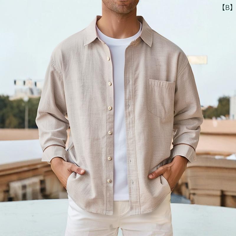 メンズ ファッション 春夏 秋冬 かっこいい オシャレ モテ 男性用 紳士服 服 韓国 シンプル 大人 秋 リネン 長袖 シャツ アメリカ メンズカジュアル コットンリネン シャツ メンズシャツ