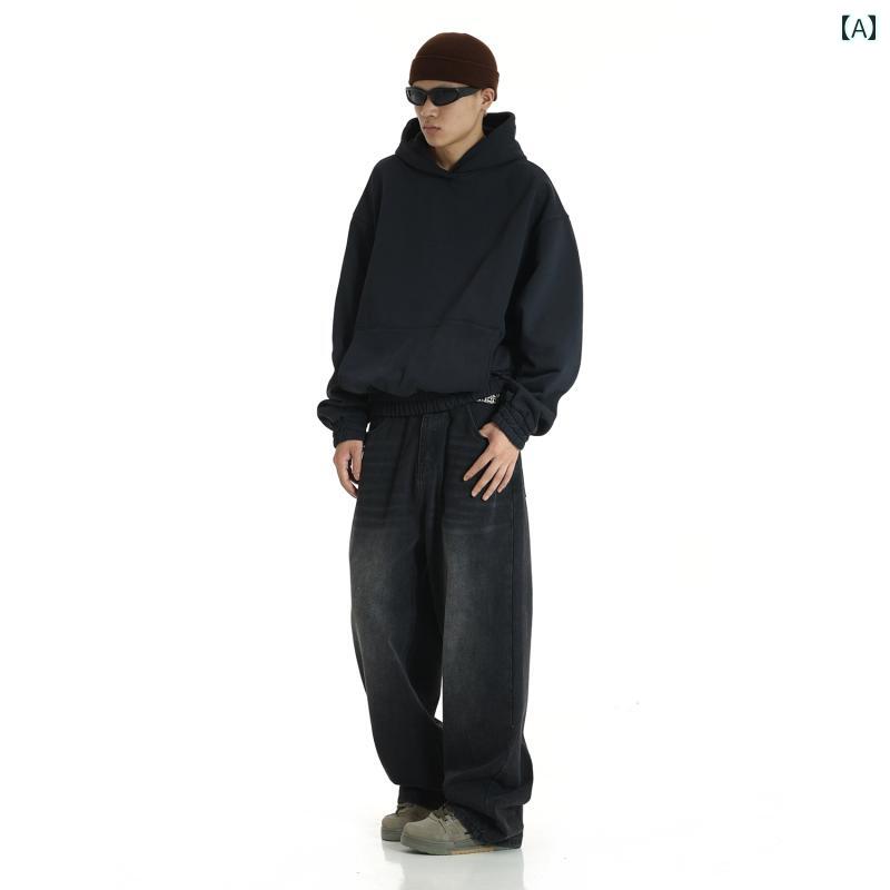 Sweat Pants - メンズ ファッション 春夏 秋　冬 かっこいい オシャレ モテ 男性用 紳士服 服 韓国 シンプル 大人 メンズ レディース ヒップホップド レトロ ジーンズ アメリカン ワイド レッグ スウェット パンツ ストレート ドレープ カジュアル ロング パンツ
