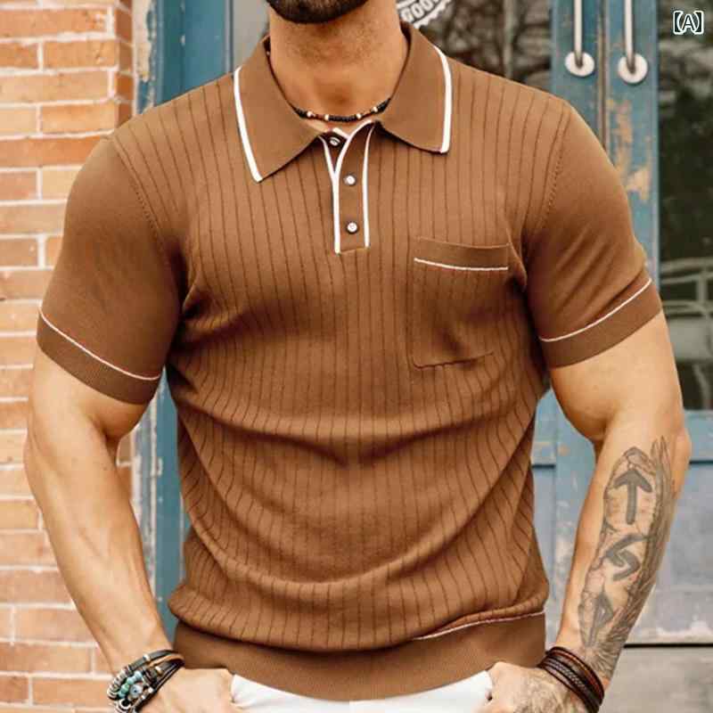 メンズ ファッション 春夏 秋　冬 かっこいい オシャレ モテ 男性用 紳士服 服 韓国 シンプル 大人 メンズ 夏 ニット カラー 半袖 ポロシャツ