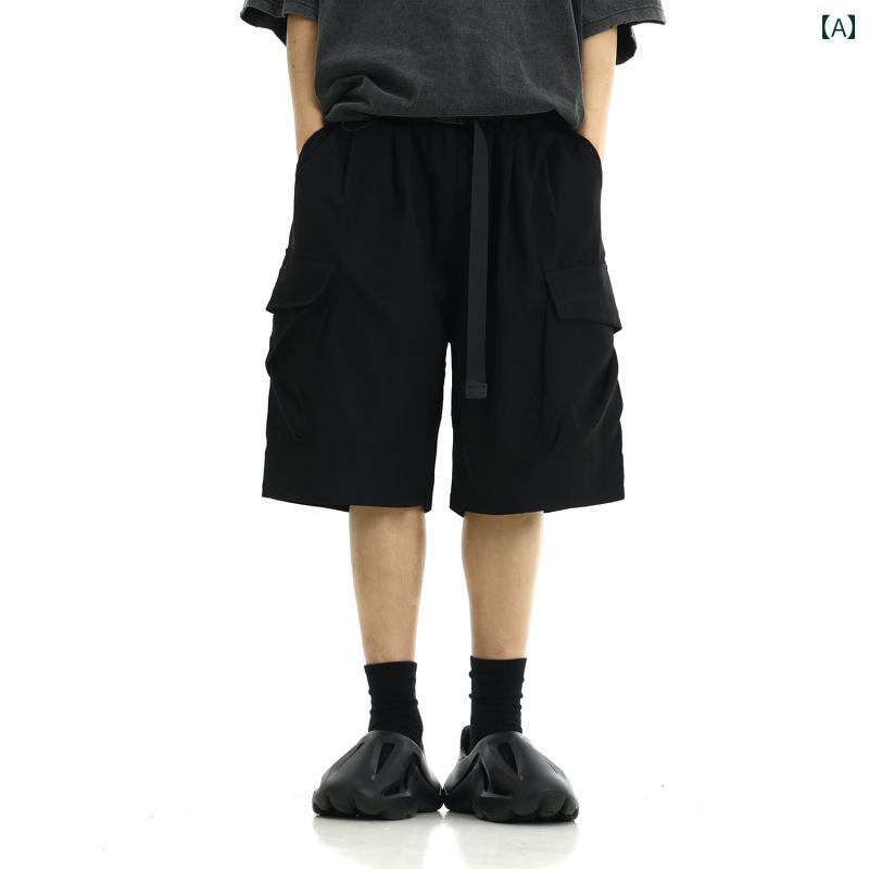 Pants - メンズ ファッション 春夏 秋　冬 かっこいい オシャレ モテ 男性用 紳士服 服 韓国 シンプル 大人 アウトドア 機能的 大きい ポケット 付き ドローストリング ワーク ショーツ メンズ 夏 薄手 アメリカン スポーツ カジュアルショーツ