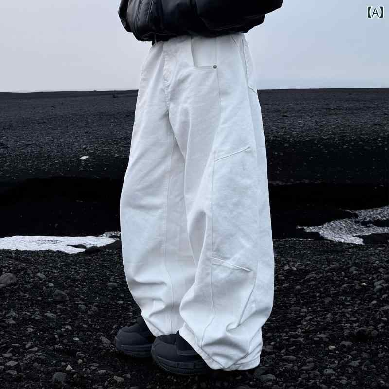 メンズ ファッション 春夏 秋　冬 かっこいい オシャレ モテ 男性用 紳士服 服 韓国 シンプル 大人 ウォッシュ 加工 快適 シルエット ジーンズ ストリート クール 個性的 組み合わせ カップル スリム カジュアル ワイド レッグ パンツ