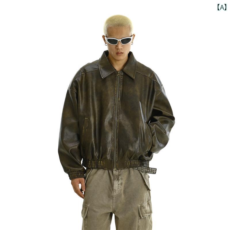 Other - メンズ ファッション 春夏 秋　冬 かっこいい オシャレ モテ 男性用 紳士服 服 韓国 シンプル 大人 レトロ ダメージ 加工 ジッパー 付き ライダース用 レザージャケット メンズ レディース用 秋 アメリカン ストリート ゆったり カジュアル ジャケット