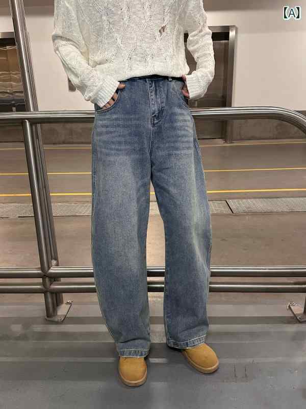 樂天商城 - メンズ ファッション 春夏 秋冬 かっこいい オシャレ モテ 男性用 紳士 韓国 シンプル 大人 レトロ ウォッシュ 加工 ストレート ジーンズ メンズ ゆったり 快適 カジュアル ワイド レッグ モ ッピング パンツ