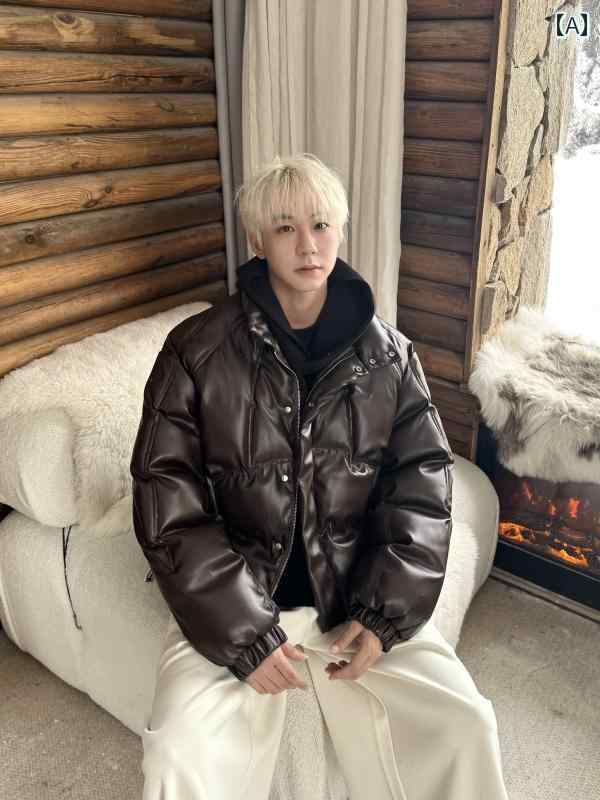 メンズ ファッション 春夏 秋冬 かっこいい オシャレ モテ 男性用 紳士 韓国 シンプル 大人 アメリカン 冬 防寒 コットンジャケット メンズ 冬 裏起毛 厚手 クール 感 PU レザー コットンジャケット