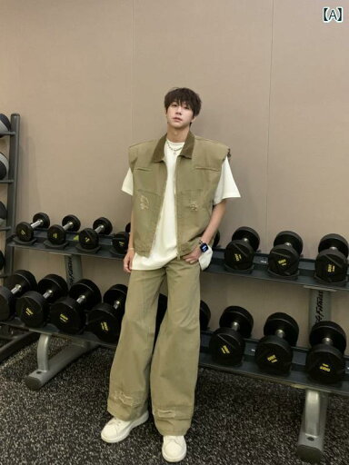 メンズ ファッション 春夏 秋冬 かっこいい オシャレ モテ 男性用 紳士 韓国 シンプル 大人 レトロ ダメージ 加工 ワークウェア デニム ショルダーパッド ベスト メンズ ジーンズ セット メンズ ファッション 春夏 秋冬 かっこいい オシャレ モテ 男性用 紳士 韓国 シンプル 大人 レトロ ダメージ 加工 ワークウェア デニム ショルダーパッド ベスト メンズ ジーンズ セット
