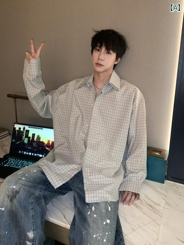 Other Apparel - メンズ ファッション 春夏 秋冬 かっこいい オシャレ モテ 男性用 紳士 韓国 シンプル 大人 デコンストラクション ダブル レイヤー マルチ ウェア フェイク ツーピース チェック柄 長袖 シャツ メンズカジュアル シャツ