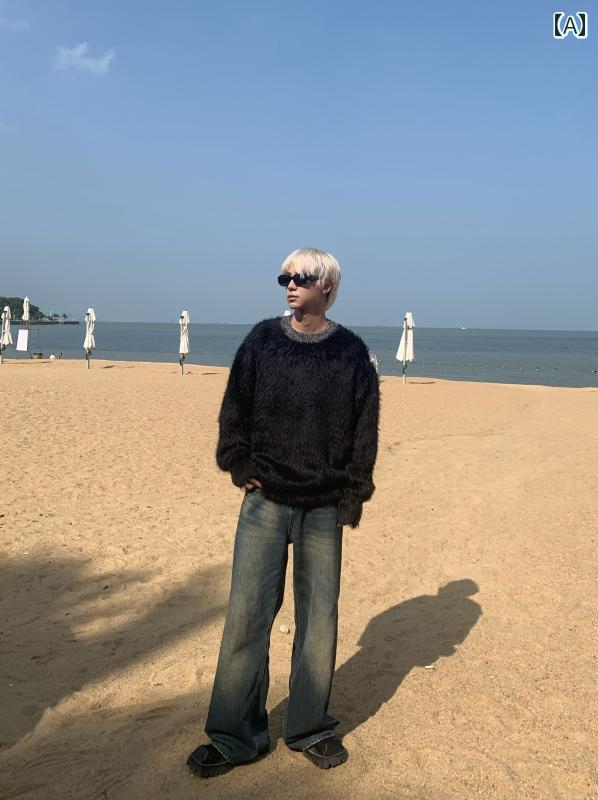 メンズ ファッション 春夏 秋冬 かっこいい オシャレ モテ 男性用 紳士 韓国 シンプル 大人 ベルベット ソフト セーター メンズ 秋冬 ゆったり スタイル アウターウェア ニット セーター トップス