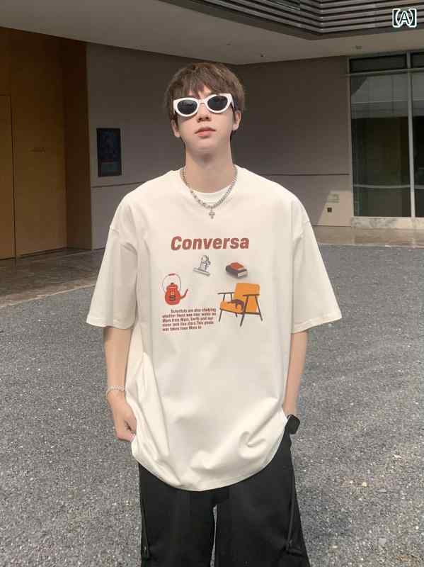 Rakuten - メンズ ファッション 春夏 秋冬 かっこいい オシャレ モテ 男性用 紳士 韓国 シンプル 大人 楽しい プリント ブック ラウンドネック 半袖 T シャツ メンズ 夏 韓国 ゆったり カジュアル トップス