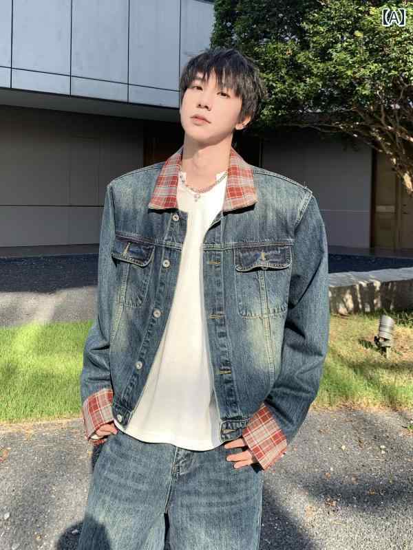 メンズ ファッション 春夏 秋冬 かっこいい オシャレ モテ 男性用 紳士 韓国 シンプル 大人 レトロ チェック柄 ステッチ ショルダーパッド デニムジャケット コート メンズジーンズ スーツ ykc8-10140487 YKC8 パッケージ画像