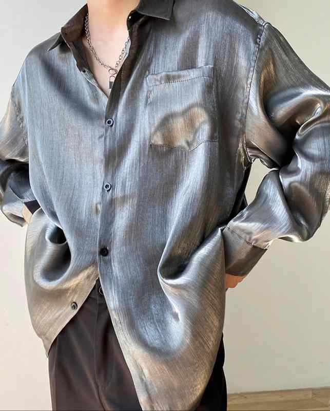 メンズ ファッション 春夏 秋冬 かっこいい オシャレ モテ 男性用 紳士服 服 韓国 シンプル 大人 春秋 垂れ シャツ メンズ 長袖 ジャケット 夏 光沢 シャツ
