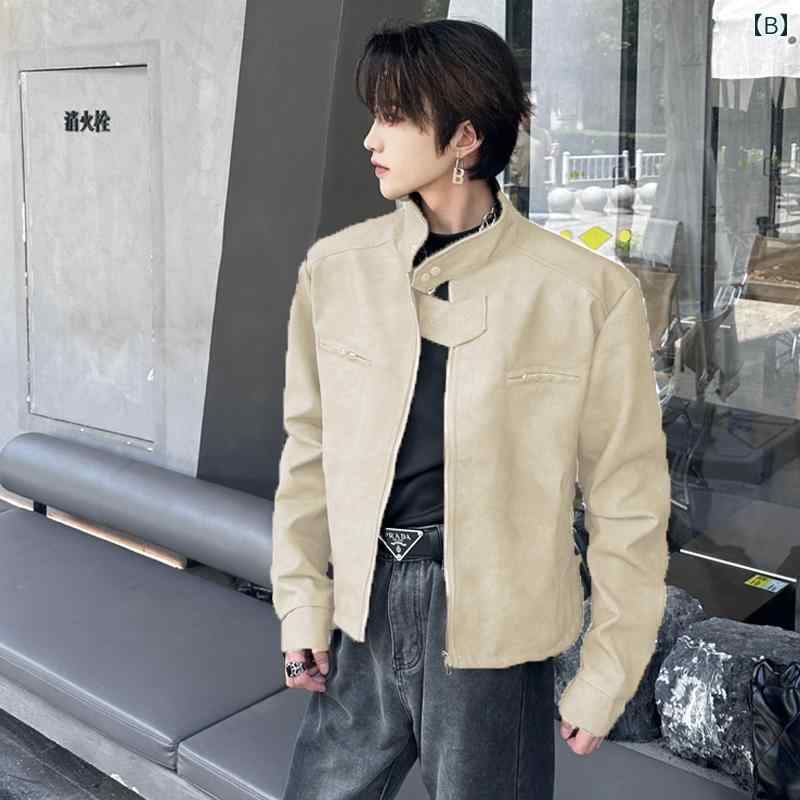 メンズ ファッション 春夏 秋冬 かっこいい オシャレ モテ 男性用 紳士服 服 韓国 シンプル 大人 アメリカン レトロ ダメージ 加工 イダー レザージャケット メンズ 春秋 ショルダーパッド ショート タンドカー レザージャケット