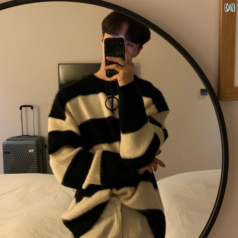 メンズ ファッション 春夏 秋冬 かっこいい オシャレ モテ 男性用 紳士服 服 韓国 シンプル 大人 ニット セーター ウンドネッ パッチワー トイプ コントト ソフト セーター メンズ アメリカン レトロ ジャケット