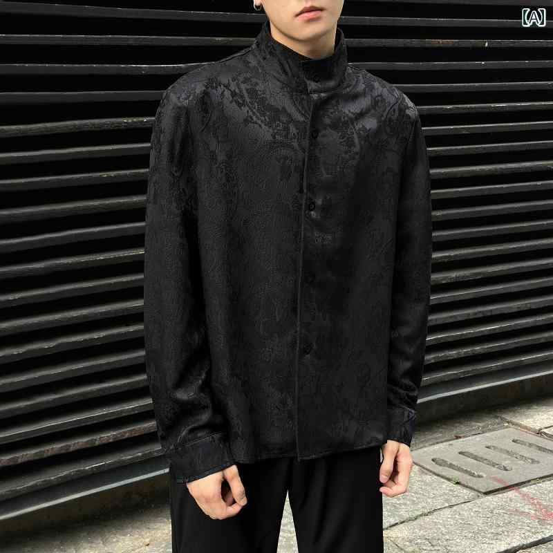 樂天商城 - メンズ ファッション 春夏 秋冬 かっこいい オシャレ モテ 男性用 紳士服 服 韓国 シンプル 大人 リーン フィット タンドカー 長袖 シャツ メンズカジュアル ダー パターン ジャカード シャツ ジャケット