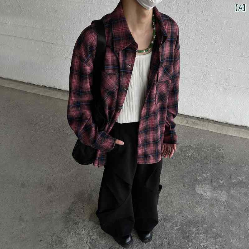 メンズ ファッション 春夏 秋冬 かっこいい オシャレ モテ 男性用 紳士服 服 韓国 シンプル 大人 アメリカン レトロ チェッ柄 シャツ ..