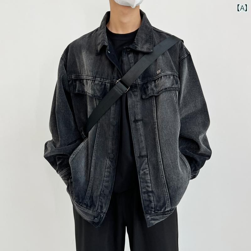 樂天商城 - メンズ ファッション 春夏 秋冬 かっこいい オシャレ モテ 男性用 紳士服 服 韓国 シンプル 大人 トリート アメリカン レトロ ユーズド 加工 ウォッシュ グデーション デニムジャケット メンズ 春秋 カップル ジャケット