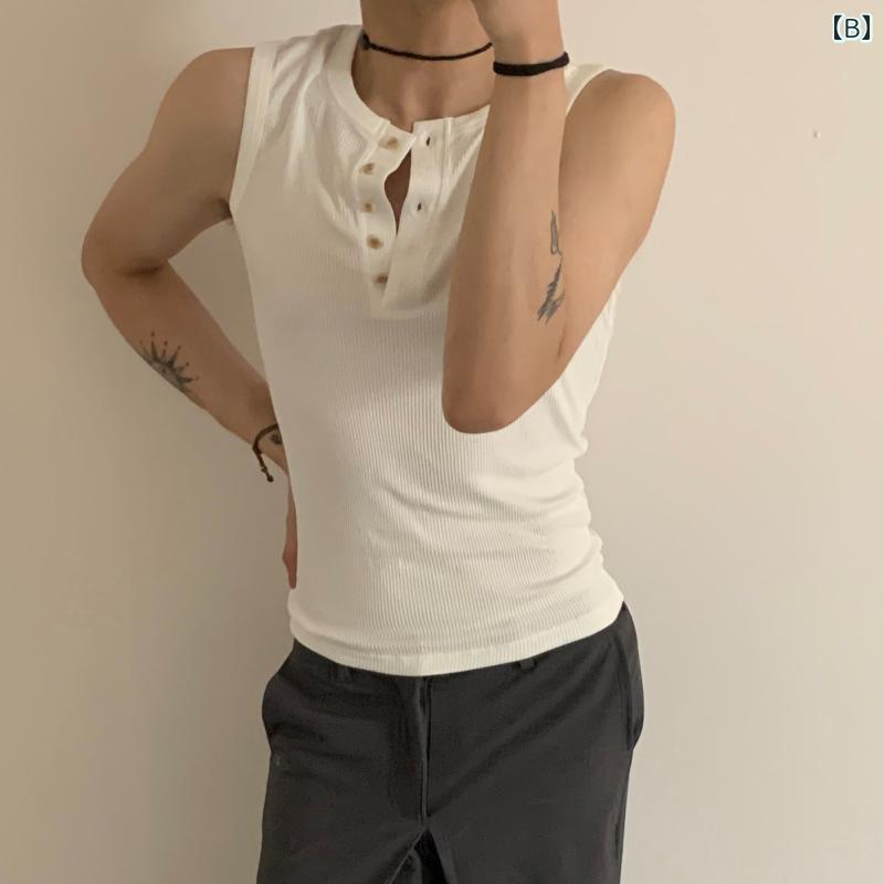 メンズ ファッション 春夏 秋冬 かっこいい オシャレ モテ 男性用 紳士服 服 韓国 シンプル 大人 アメリカン ヘンリー カー レッド チョッキ ベト メンズ サマー カジュアル ポーツフィットネ ホワイト ノーリー T シャツ