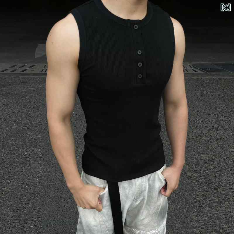 メンズ ファッション 春夏 秋冬 かっこいい オシャレ モテ 男性用 紳士服 服 韓国 シンプル 大人 アメリカン ヘンリー カー レッド チョッキ ベト メンズ サマー カジュアル ポーツフィットネ ホワイト ノーリー T シャツ