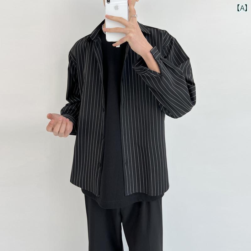 Rakuten - メンズ ファッション 春夏 秋冬 かっこいい オシャレ モテ 男性用 紳士服 服 韓国 シンプル 大人 黒 白 トイプ シャツ メンズ 長袖 ジャケット カジュアル 夏 薄手 ファッション ドレープ 春秋 シャツ