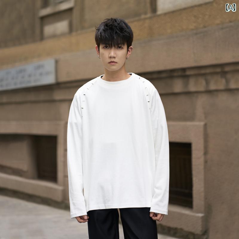 Rakuten - メンズ ファッション 春夏 秋冬 かっこいい オシャレ モテ 男性用 紳士服 服 韓国 シンプル 大人 ヘビーウェイト ショルダーパッド ウンドネッ 長袖 T シャツ メンズ 韓国 無地 ウェットシャツ