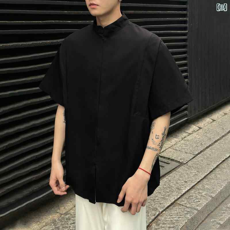 メンズ ファッション 春夏 秋冬 かっこいい オシャレ モテ 男性用 紳士服 服 韓国 シンプル 大人 ジッパー タンドカー シャツ メンズ 半袖 夏 カジュアル ドレープ シャツ ジャケット