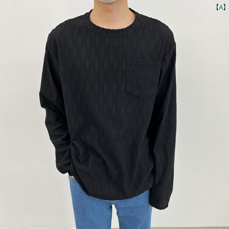 メンズ ファッション 春夏 秋冬 かっこいい オシャレ モテ 男性用 紳士服 服 韓国 シンプル 大人 メンズ 高級 長袖 T シャツ ゆったり カジュアル 春秋 白 レイヤリング シャツ トップ