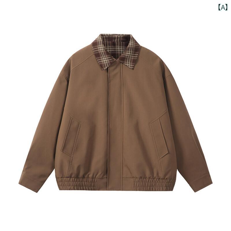 メンズ ファッション 春夏 秋冬 かっこいい オシャレ モテ 男性用 紳士服 服 韓国 シンプル 大人 トリート アメリカン レトロ バーン タイル フェイ ツーピー チェッ柄 テッチ パイロット ジャケット メンズ 春秋 ベーボール ジャケット