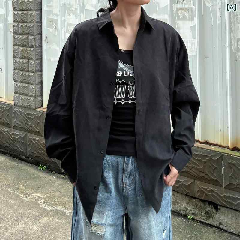乐天商城 - メンズ ファッション 春夏 秋冬 かっこいい オシャレ モテ 男性用 紳士服 服 韓国 シンプル 大人 高級 ピン 長袖 シャツ メンズ 春秋 カジュアル ゆったり ドレープ カップル シャツ ジャケット