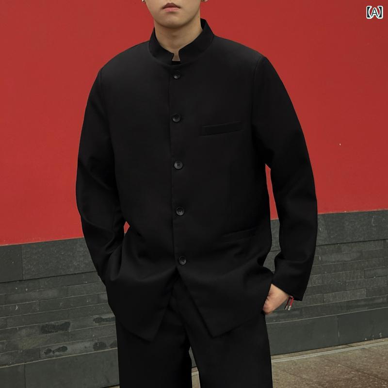 メンズ ファッション 春夏 秋冬 かっこいい オシャレ モテ 男性用 紳士服 服 韓国 シンプル 大人 中華風 ブレザー メンズ 春秋冬 スタンドカラー ハイエンド チュニック スーツ ジャケット スーツ
