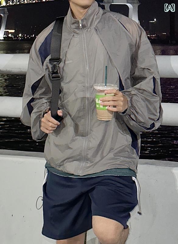 メンズ ファッション 春夏 秋冬 かっこいい オシャレ モテ 男性用 紳士服 服 韓国 シンプル 大人 二層 対照的 カラー 機能 風 日焼け防止 長袖 メンズ 夏 軽量 通気性 カジュアル トップ ジャケット