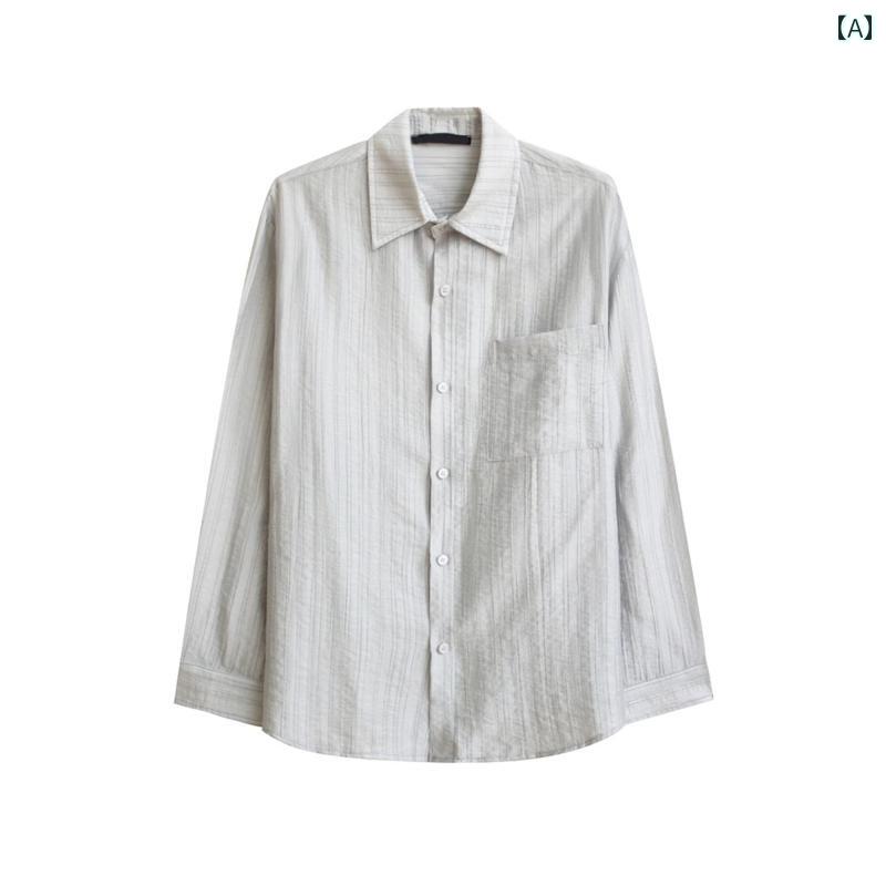 Casual Shirts - メンズ ファッション 春夏 秋冬 かっこいい オシャレ モテ 男性用 紳士服 服 韓国 シンプル 大人 ハイエンド 日焼け防止 ストライプ 長袖 シャツ 男性用 韓国 スタイル 夏 冷感 薄手 ゆったり ドレープ シャツ ジャケット