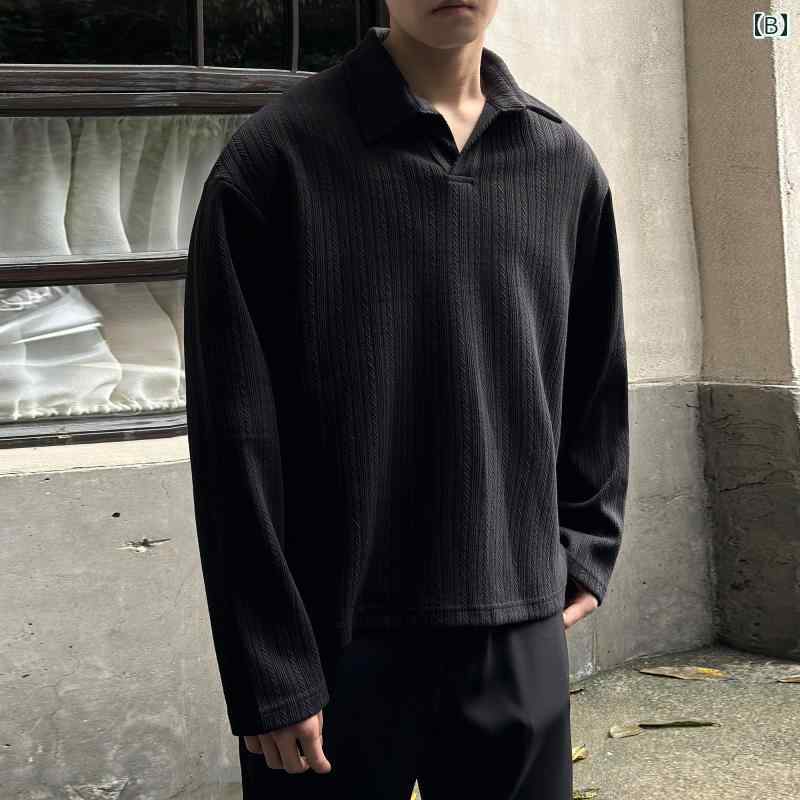 メンズ ファッション 春夏 秋冬 かっこいい オシャレ モテ 男性用 紳士服 服 韓国 シンプル 大人 アメリカ 古風お 金 小麦の 耳の クリーン フィットの 高級 Vネックの 長袖 T シャツ メンズ 春秋 ポロシャツ