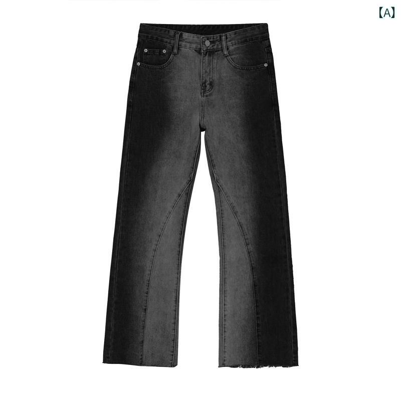 Men's fashion spring summer autumn winter cool fashion popular men's clothing Korean simple adult tie-dye pattern gradation contrast damage processing micro flare jeans men's straight street casual long pants