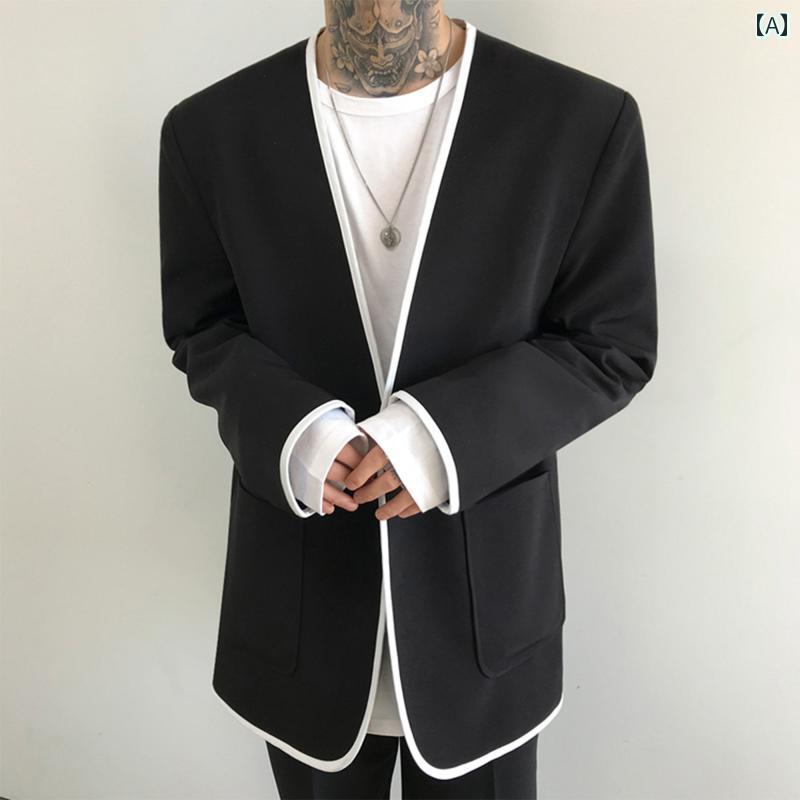 メンズ ファッション 春夏 秋冬 かっこいい オシャレ モテ 男性用 紳士服 服 韓国 シンプル 大人 春秋 男性用の 高級 スーツ ジャケット 韓国 薄手 夏用の ゆったり カジュアル ノー カラーの 小さい スーツ