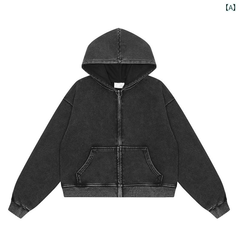 メンズ ファッション 春夏 秋冬 かっこいい オシャレ モテ 男性用 紳士服 服 韓国 シンプル 大人 春秋 メンズカジュアル ショート カーディガン トップ ジャケットのの アメリカン レトロ クリーン フィット ウォッシュ フード付き スウェットシャツ