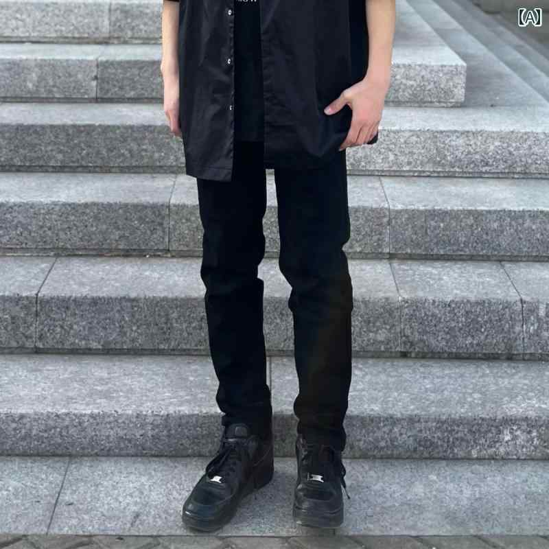 メンズ ファッション 春夏 秋冬 かっこいい オシャレ モテ 男性用 紳士服 服 韓国 シンプル 大人 アメリカン ストリート ブラック ストレッチ ウォッシュ ジーンズ メンズ 春夏 ストレート スリム フィート カジュアル ロング パンツ