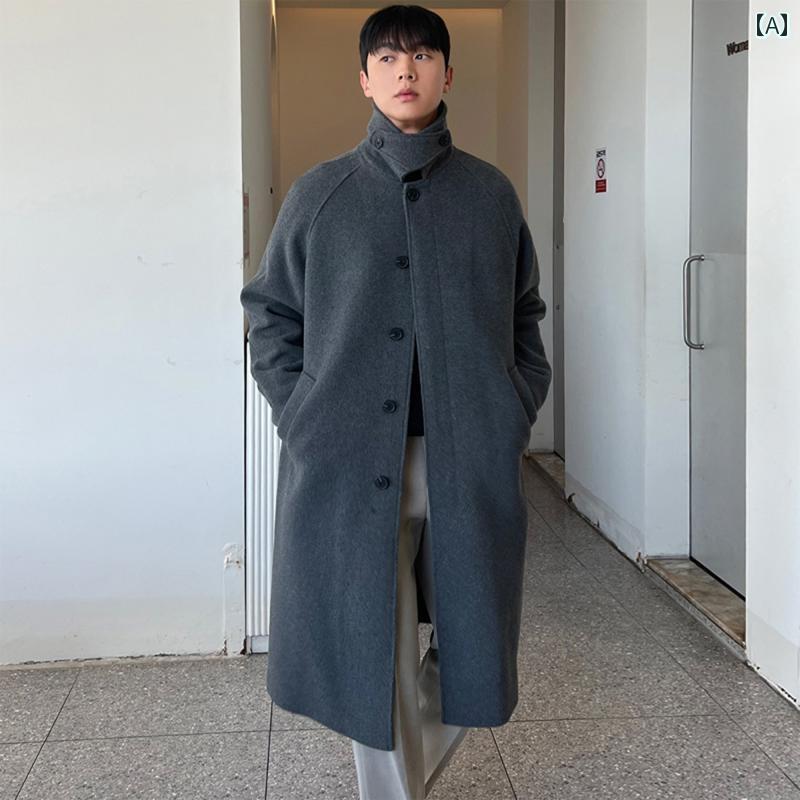 Other - メンズ ファッション 春夏 秋　冬 かっこいい オシャレ モテ 男性用 紳士服 服 韓国 シンプル 大人 韓国 ミドル丈 膝上 スタンドカラー ウール コート 男性用 秋　冬 厚手の ウインドブレーカー カジュアル ウール コート