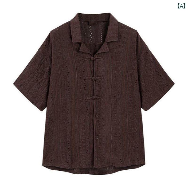 メンズ ファッション 春夏 秋冬 かっこいい オシャレ モテ 男性用 紳士服 服 韓国 シンプル 大人 中華風 バックル レトロ 半袖 シャツ ..